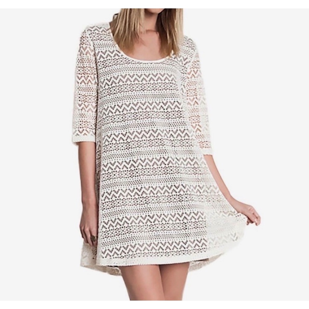 Umgee Womens Ivory Crochet Lace Boho Tunic‎ Dress A-Line Sz S Festival